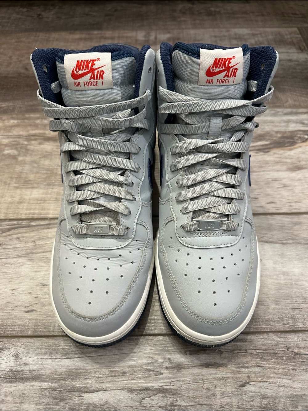 Nike Women’s High-Top Sneakers in Light Gray with Navy Accents